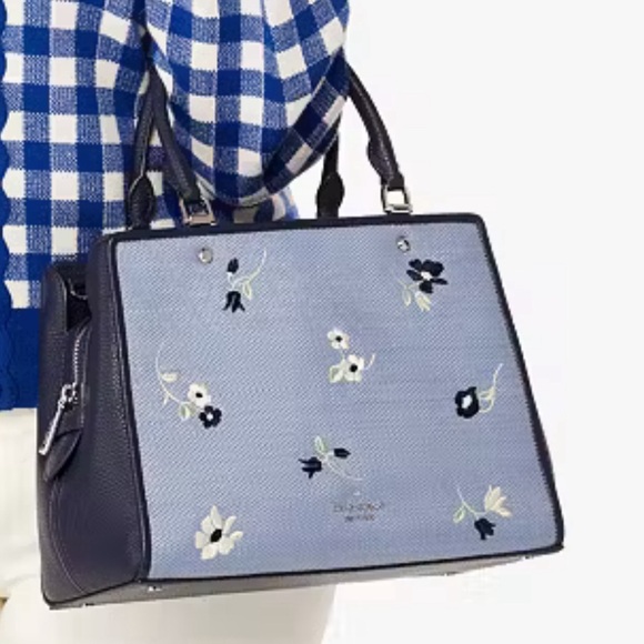 Authentic KATE SPADE floral Thick Canvas/pebbled leather 3 compart. Satch/crosby - Picture 2 of 16